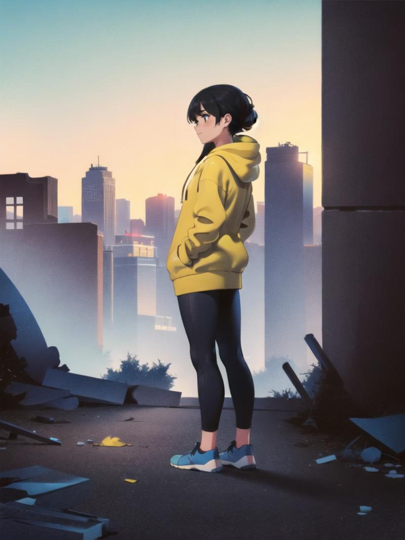 02749-3744726784-(best quality, masterpiece_1.1), 1girl, black hair, yellow hoodie, (ruins_1.2), abandoned city, outdoors,.png